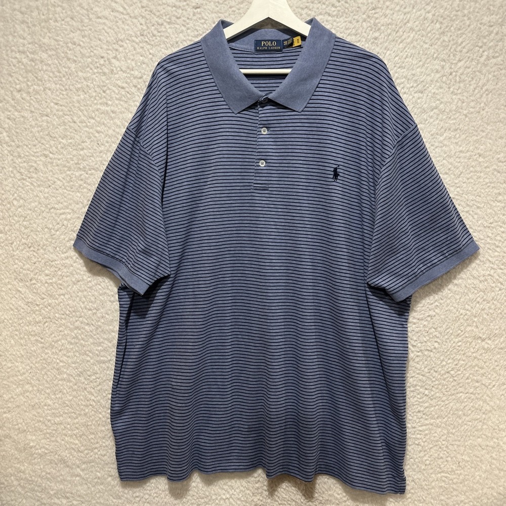 POLO RALPH LAUREN Pima Men's Size 4XB Soft Striped Blue Short Sleeve Polo‎ Shirt